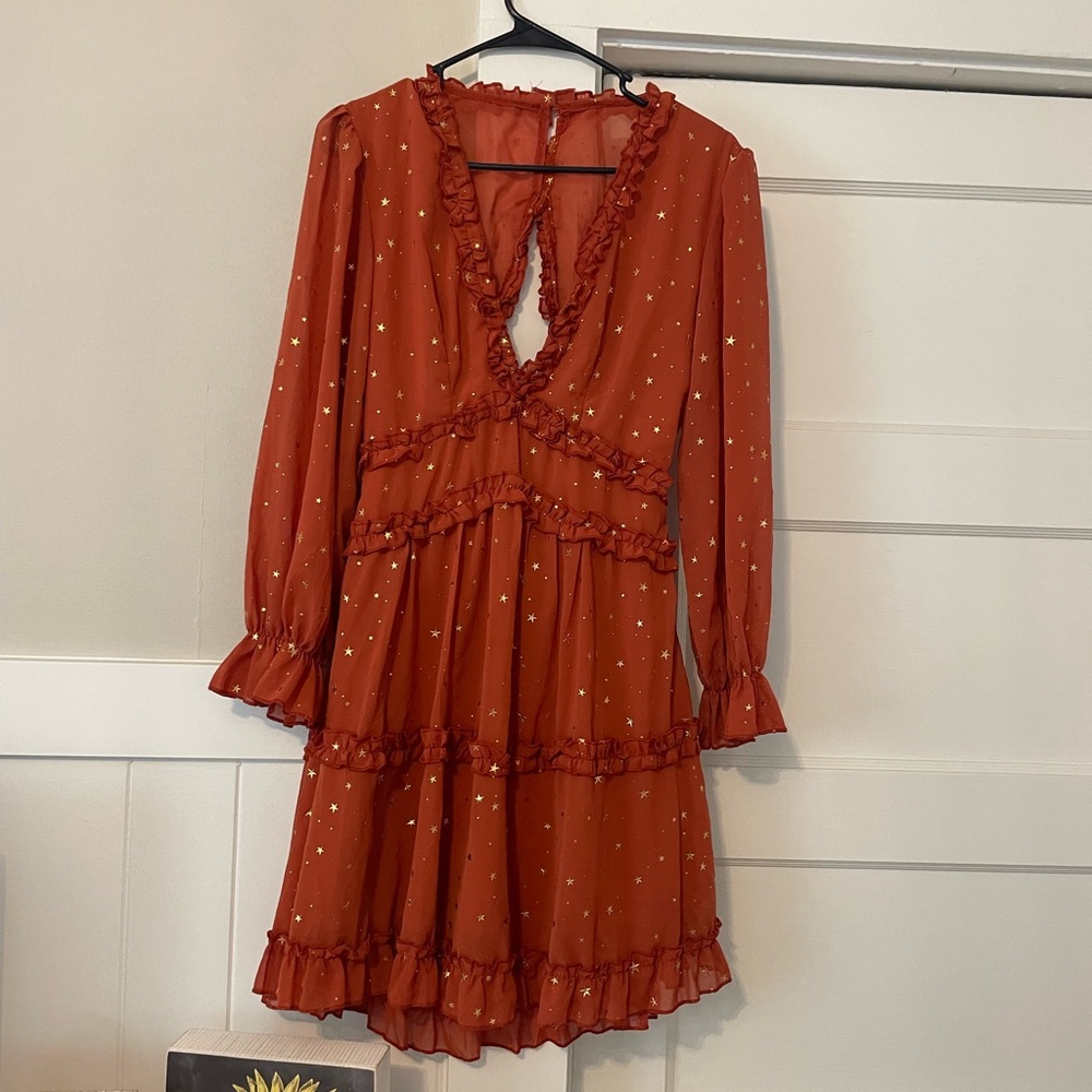 Rust Dress with Ruffle Details